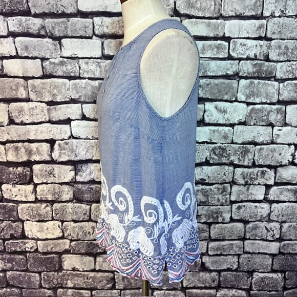 Talbots Blue & White Stripe Sleeveless Blouse Size M - Picture 4 of 8